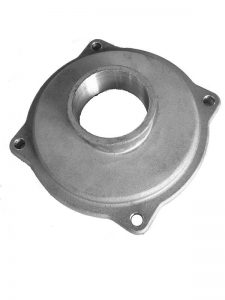 SMI aluminum cover precision machined circular flange with four bolt holes — cast aluminium to customer drawing specification