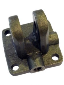 SMI hydraulic clevis cap cast steel with mounting flange and machined bore — to customer cylinder drawing specification