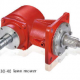 SMI 30-40 hp rotary lawn mower gearbox red horizontal shaft configuration — gear ratio and shaft dimensions to customer specification