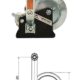 Upright handle hand winch with ratchet wheel — engineering drawing showing dimensional specifications